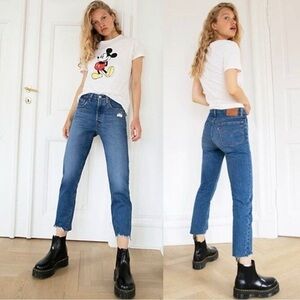 Levi's 501 Premium Crop Jeans in Charleston Fun Size 27 Big E Distressed Raw Hem